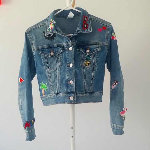 H&M Cropped Denim Jacket with Patches 11-12 yrs - Picture 3 of 4